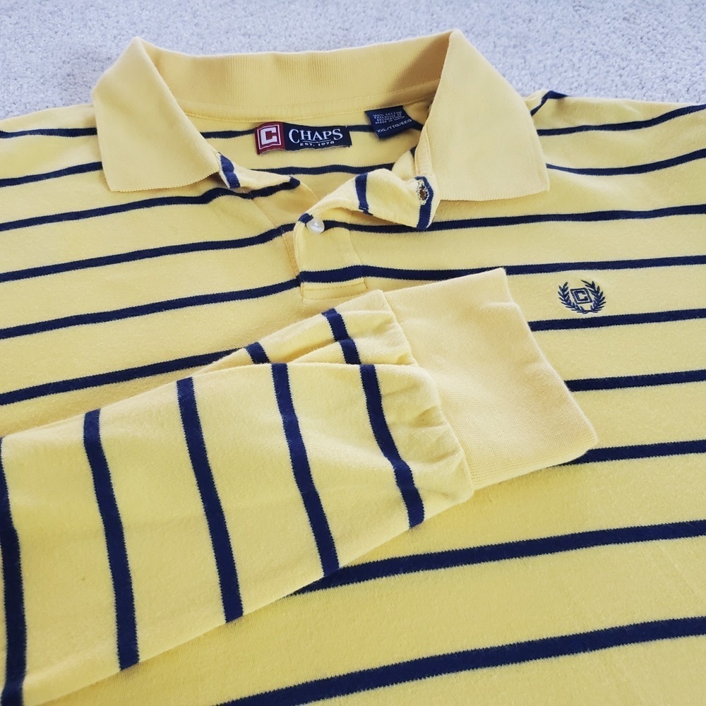 Chaps Men's Polo Shirt Size 2XL XXL Yellow & Blue Long Sleeve